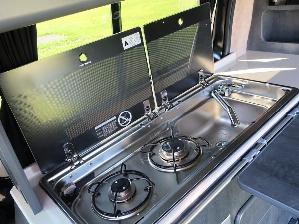 Brand New Citroen Dispatch XL 4 Berth 4 Travelling Campervan in Black For Sale with Black Pop Top Roof Rock and Roll Bed and Solar Panel - Interior Kitchen Hob 2