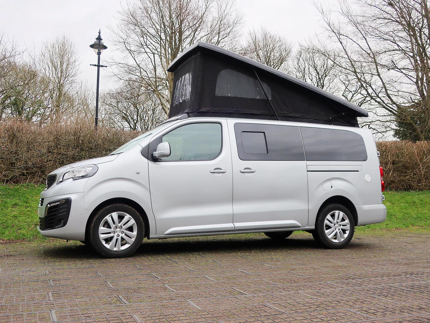 Peugeot-Expert-Long-Pro-4-BerthTravelling-Campervan-Side Nearside View with Pop Top Roof Open